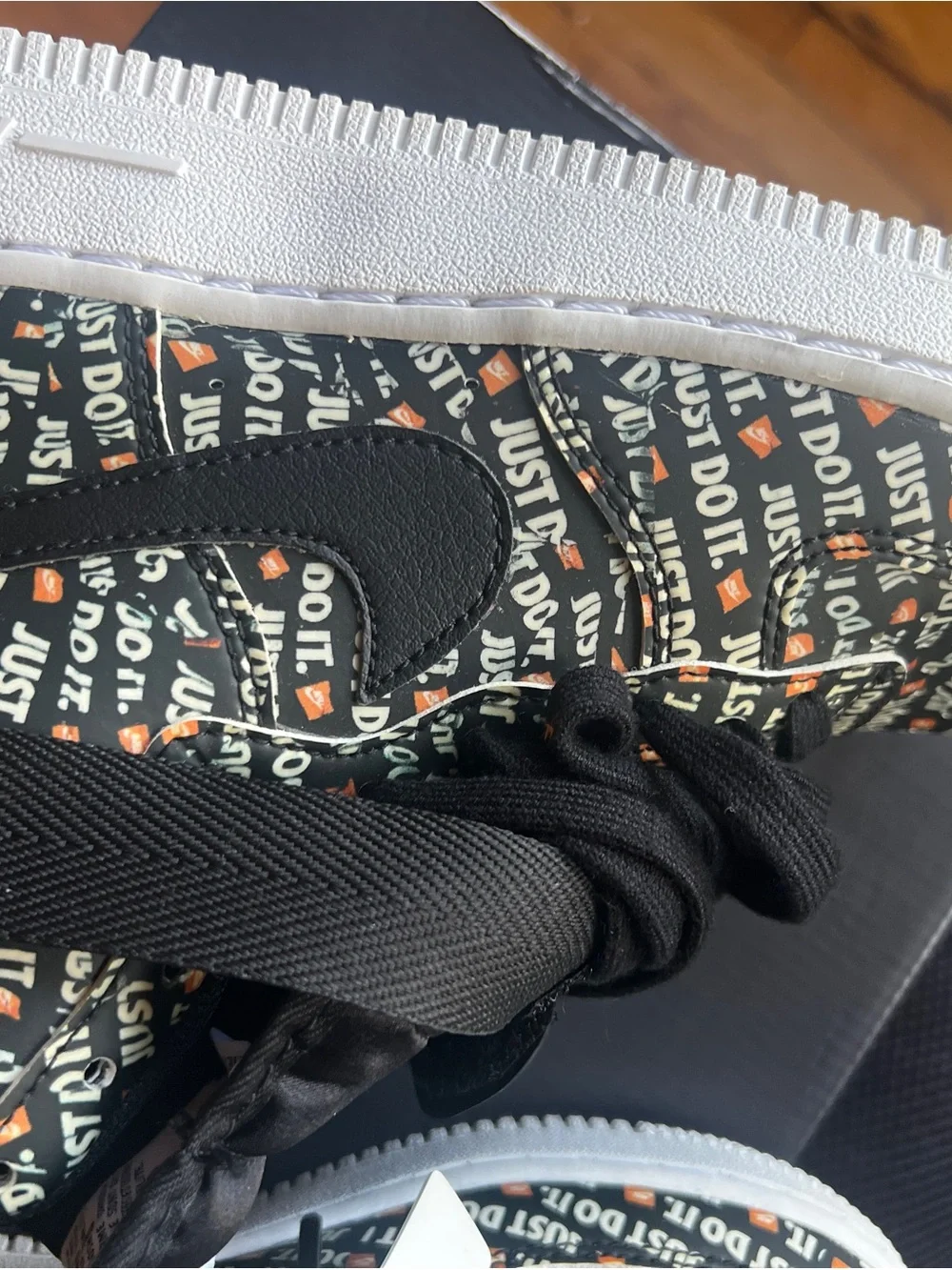 Nike Air Force 1 High Top Lace-Up Sneaker All-Over "Just Do It" Black/White - Picture 4 of 12